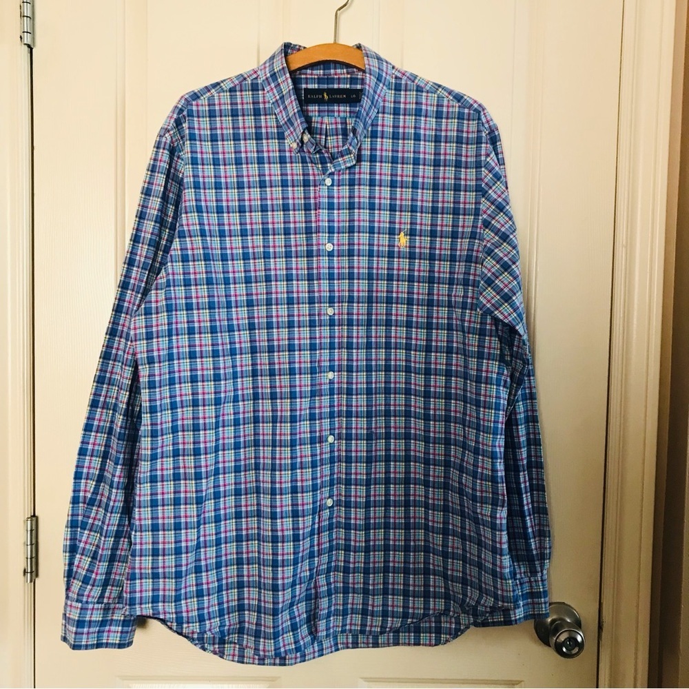 Ralph Lauren Men’s Long-Sleeve Button Down Pony-Plaid Check Shirt Size Large